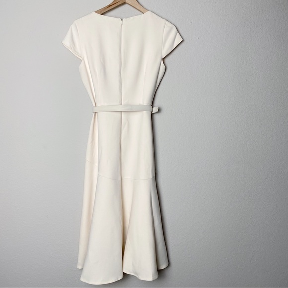 Gal Meets Glam Cecilia Off-White Crepe Belted Midi Dress - Picture 13 of 16